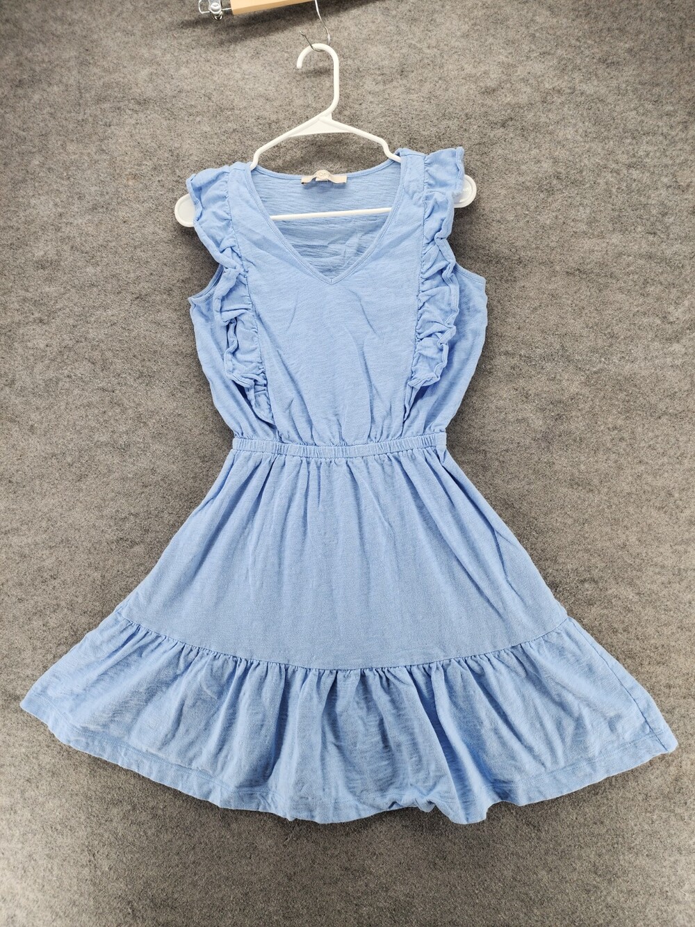LOFT Dress Womens Small Sleeveless Blue V Neck Ruffle Fit Flare